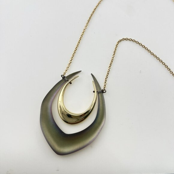 Alexis Bittar Lucite Necklace Double Horseshoe Translucent Green Purple Gold - Picture 2 of 16